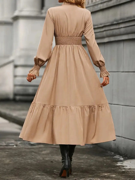Notched Long Sleeve Tiered Dress - Image 20
