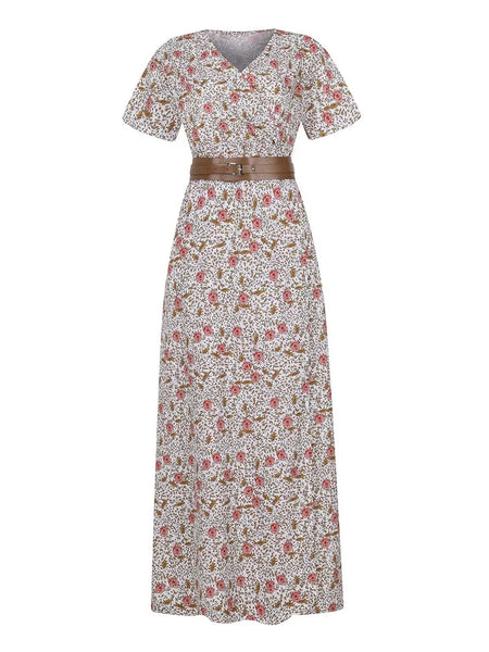 Full Size Printed V-Neck Short Sleeve Maxi Dress Plus Size - Image 7