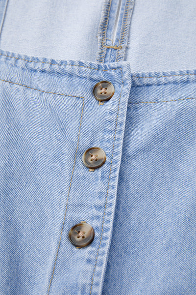 Beau Blue Denim Button Detail Babydoll Square Neck Mini Dress - Image 12