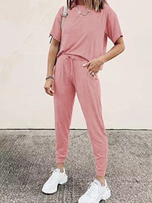 Full Size Round Neck Top and Drawstring Pants Set Plus Size