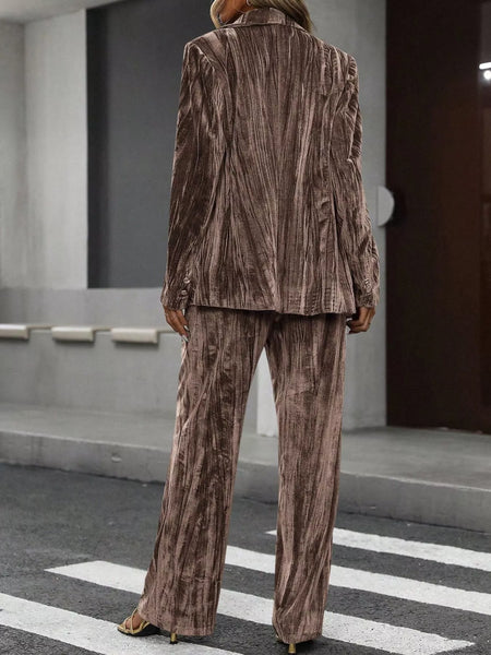 Lapel Collar Long Sleeve Blazer and Pants Set - Image 12