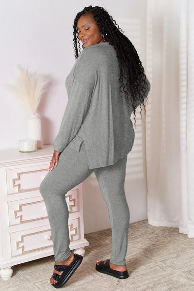 Basic Bae Bamboo Full Size V-Neck Long Sleeve Top and Pants Lounge Set - Image 4