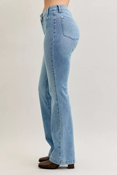 Judy Blue Full Size Mid Rise Bootcut Jeans with Contrast Wash & Front Patch Pockets Plus Size - Image 6