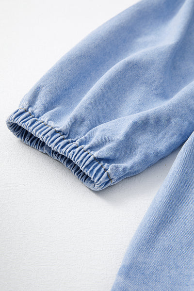 Beau Blue Denim Button Detail Babydoll Square Neck Mini Dress - Image 10