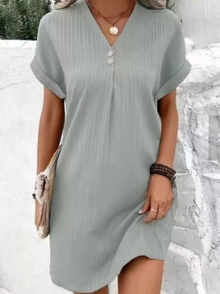 Full Size Casual V-Neck Short Sleeve Dress Plus Size - Image 19