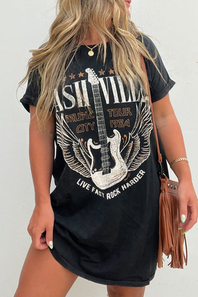 Graphic Round Neck Short Sleeve Tee Dress - Image 4