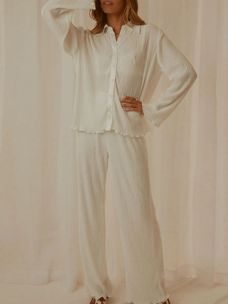 Button Up Long Sleeve Top and Pants Set - Image 14
