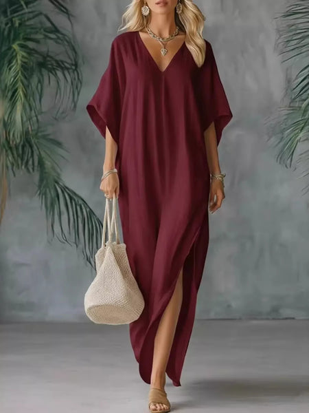 Full Size V-Neck Maxi Dress With Side Slits Plus Size - Image 5