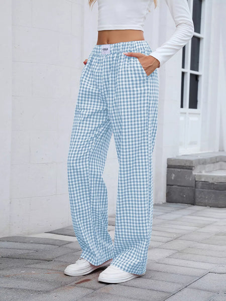 Plaid Wide Leg Casual Pants - Image 13