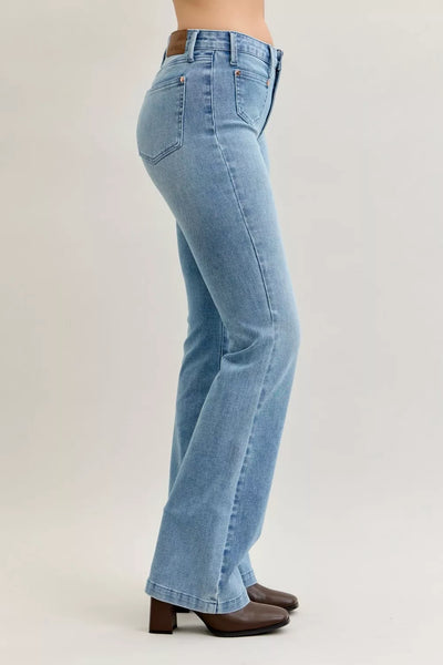 Judy Blue Full Size Mid Rise Bootcut Jeans with Contrast Wash & Front Patch Pockets Plus Size - Image 3