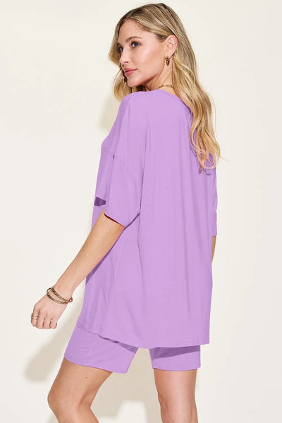 Basic Bae Bamboo Full Size V-Neck Drop Shoulder T-Shirt and Shorts Set - Image 7