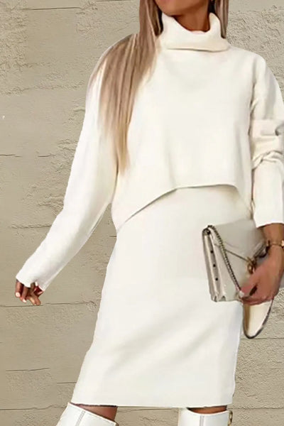 Turtleneck Dropped Shoulder Sweater and Dress Sweater Set - Image 5