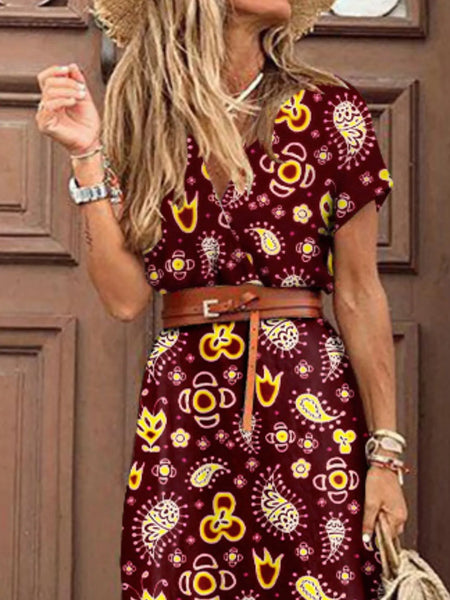Full Size Printed V-Neck Short Sleeve Maxi Dress Plus Size - Image 13