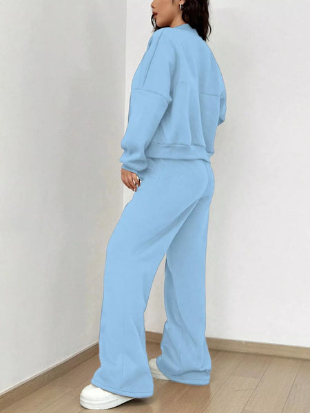 Casual Solid Color Zipper Jacket and Wide Leg Pants Set - Image 15
