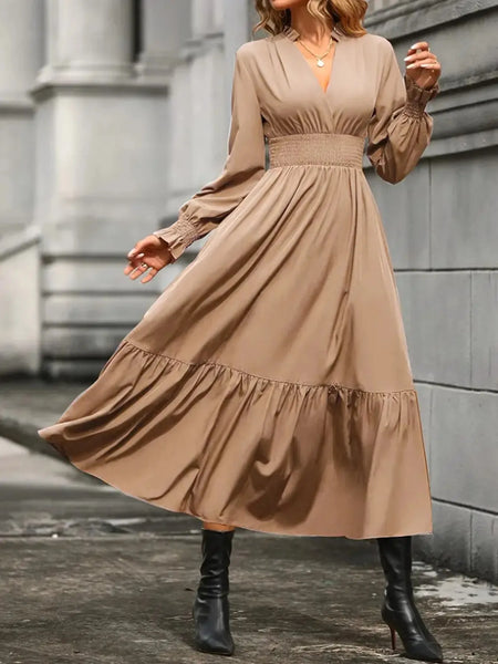 Notched Long Sleeve Tiered Dress - Image 16