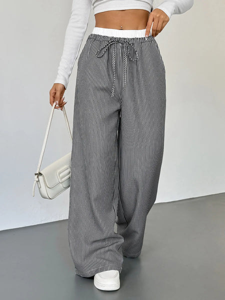 Striped Wide Leg Drawstring Pants - Image 2