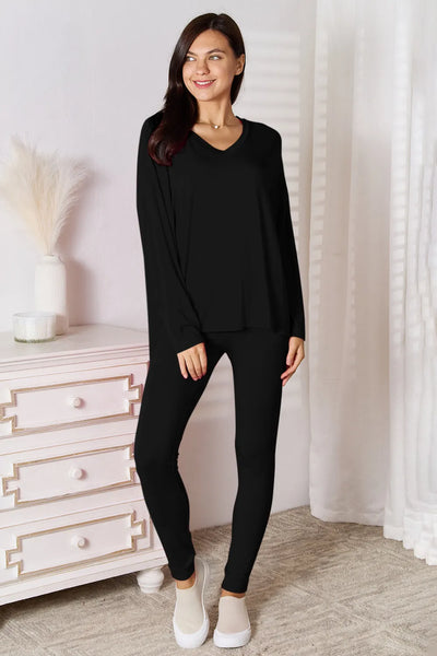 Basic Bae Bamboo Full Size V-Neck Long Sleeve Top and Pants Lounge Set - Image 5