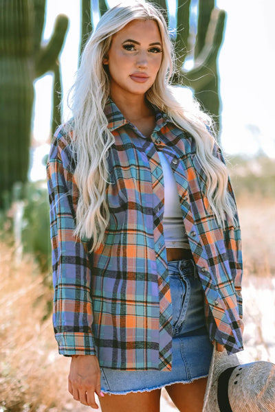 Plaid Collared Neck Long Sleeve Shirt - Image 2