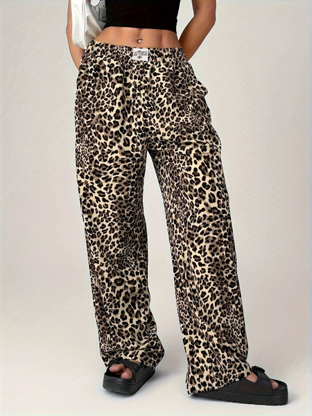 Leopard Wide Leg Pants with Pockets - Image 3