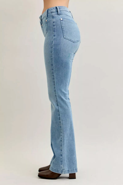 Judy Blue Full Size Mid Rise Bootcut Jeans with Contrast Wash & Front Patch Pockets Plus Size - Image 5