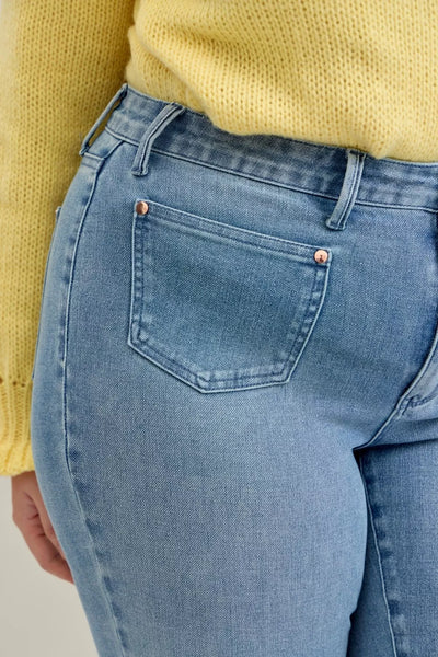 Judy Blue Full Size Mid Rise Bootcut Jeans with Contrast Wash & Front Patch Pockets Plus Size - Image 19