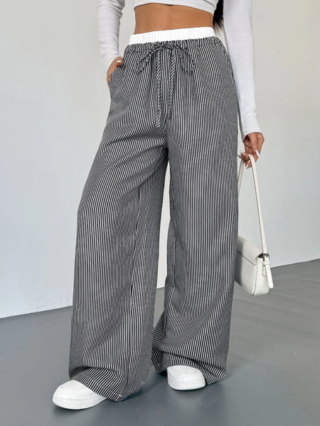 Striped Wide Leg Drawstring Pants - Image 4