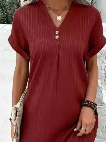 Full Size Casual V-Neck Short Sleeve Dress Plus Size - Image 16