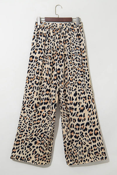 Parchment Leopard Drawstring Flowy Wide Leg Pants - Image 4