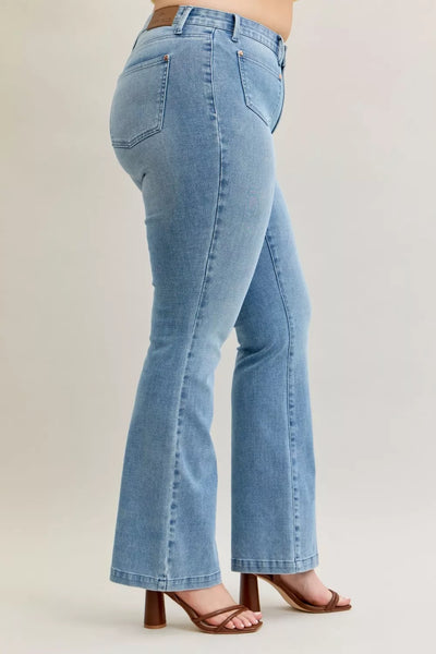 Judy Blue Full Size Mid Rise Bootcut Jeans with Contrast Wash & Front Patch Pockets Plus Size - Image 12