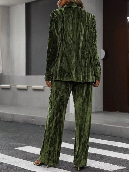 Lapel Collar Long Sleeve Blazer and Pants Set - Image 6