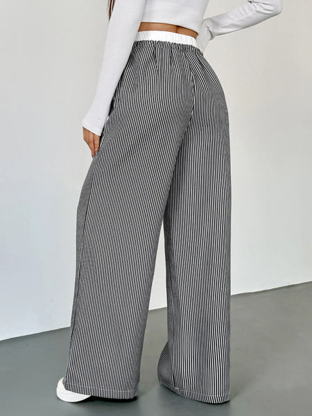 Striped Wide Leg Drawstring Pants - Image 5
