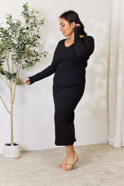 Culture Code Full Size Ribbed Long Sleeve Midi Slit Dress - Image 4