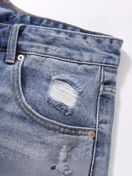 Men's Distressed Denim Bermuda Shorts - Image 5