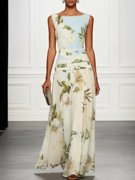 Women's V-Neck Backless Floral Print Maxi Dress - Image 3