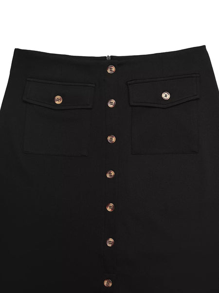 Button-Front Midi Skirt with Pockets - Image 5