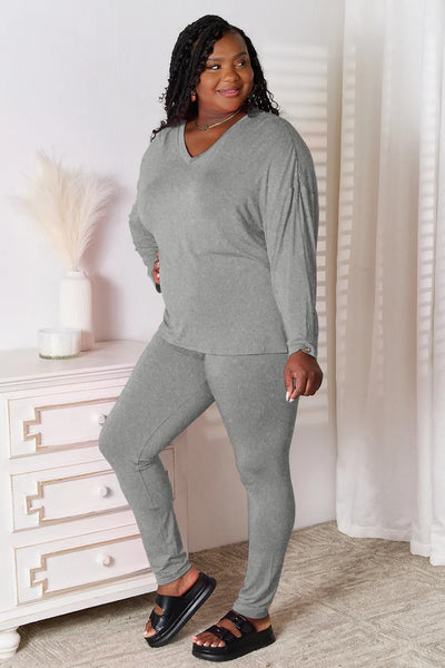 Basic Bae Bamboo Full Size V-Neck Long Sleeve Top and Pants Lounge Set - Image 3