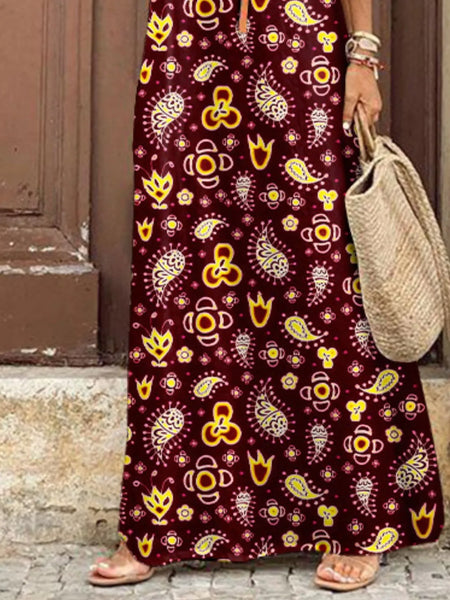 Full Size Printed V-Neck Short Sleeve Maxi Dress Plus Size - Image 14