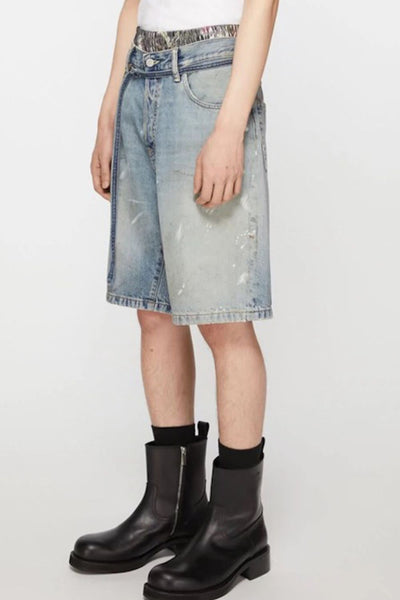 Men's Washed Graffiti Print Denim Bermuda Shorts - Image 4