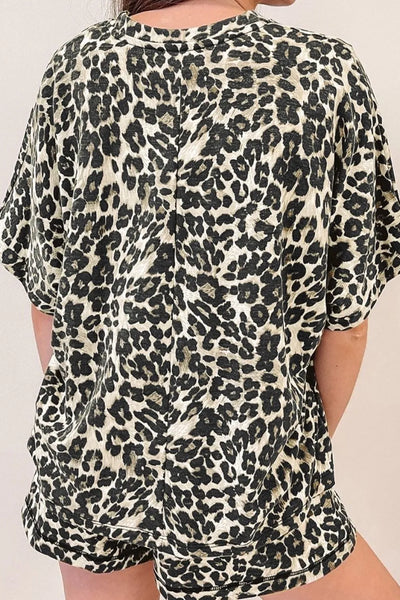 Leopard Round Neck Top and Shorts Set - Image 2