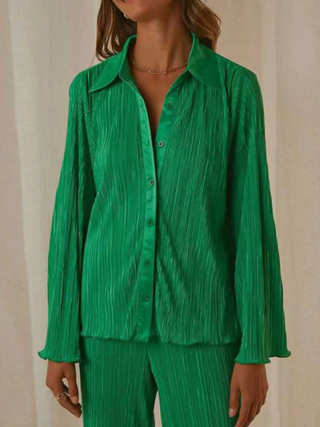 Button Up Long Sleeve Top and Pants Set - Image 22