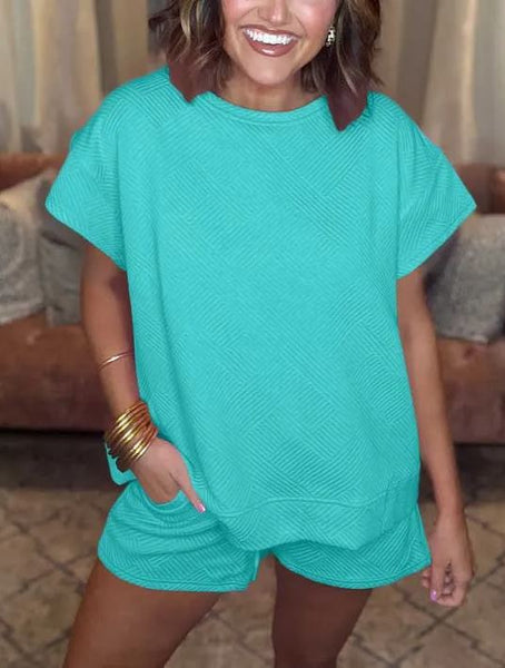 Women's Solid Textured Drawstring Shorts Set - Image 8