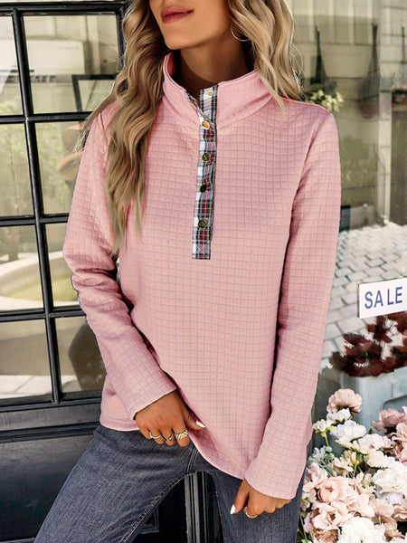 Blue Zone Planet | Plaid Panel Zip Long Sleeve Top - Image 2