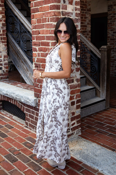 Whispering Willow Cream Floral Midi Dress - Image 7
