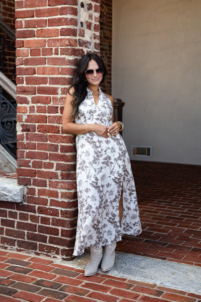 Whispering Willow Cream Floral Midi Dress - Image 6