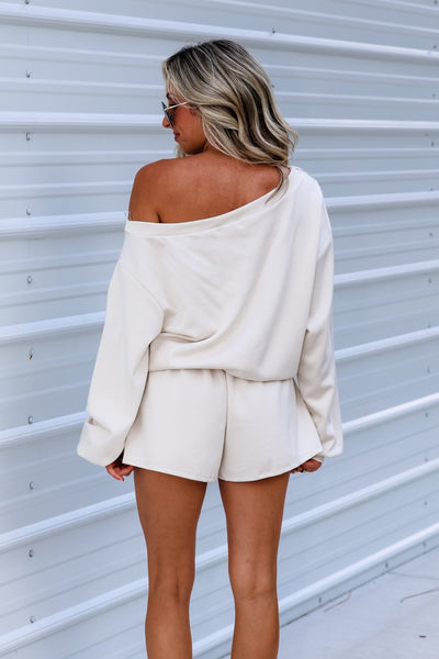 Simply Cozy Off Shoulder Shorts Lounge Set (Cream) - Image 3